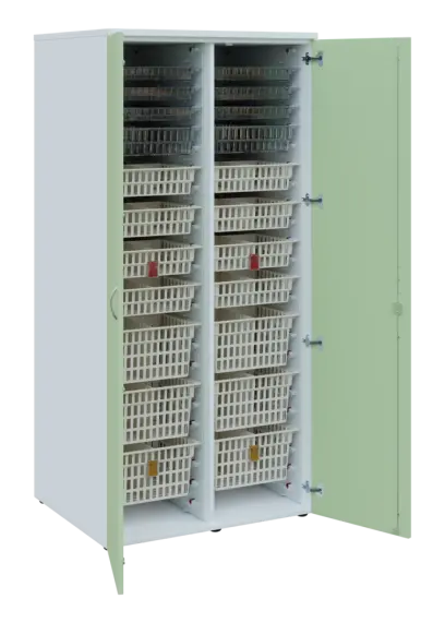 EUROMEDICA D - 90 skříň léková boxová, 2-dveřová, 1950x900x735, korpus bílý, dvířka šedo-zelinkavá